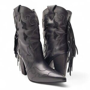 Dingo Women's Size 7 M Black Lady's Night Fringe Leather Western Ankle Booties